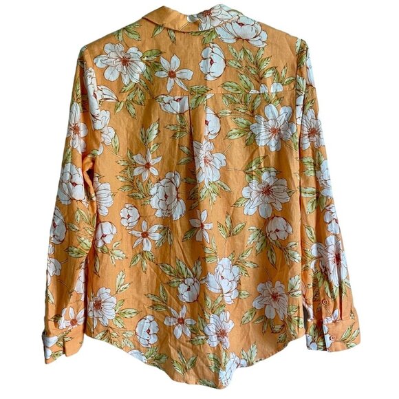 Blue Sol Linen Blend Floral Long Sleeve Button Up Shirt Roll Tab Women's Medium - Picture 5 of 10